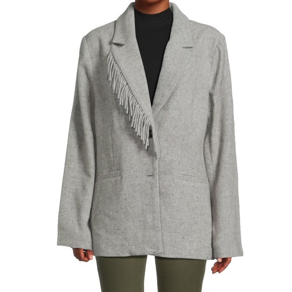 NVLT Jackets & Blazers - NVLT Light Grey Wool Blend Fringe Lapel Blazer Coat Women's Small New